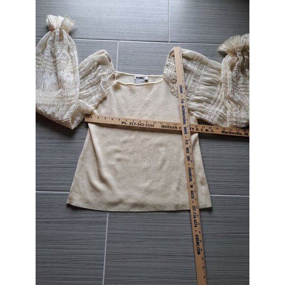 Womens Arula Pmus Size 3XL Ivory Top Sheer Smocked Puff Sleeve Shimmer Knit Boho - Picture 6 of 9